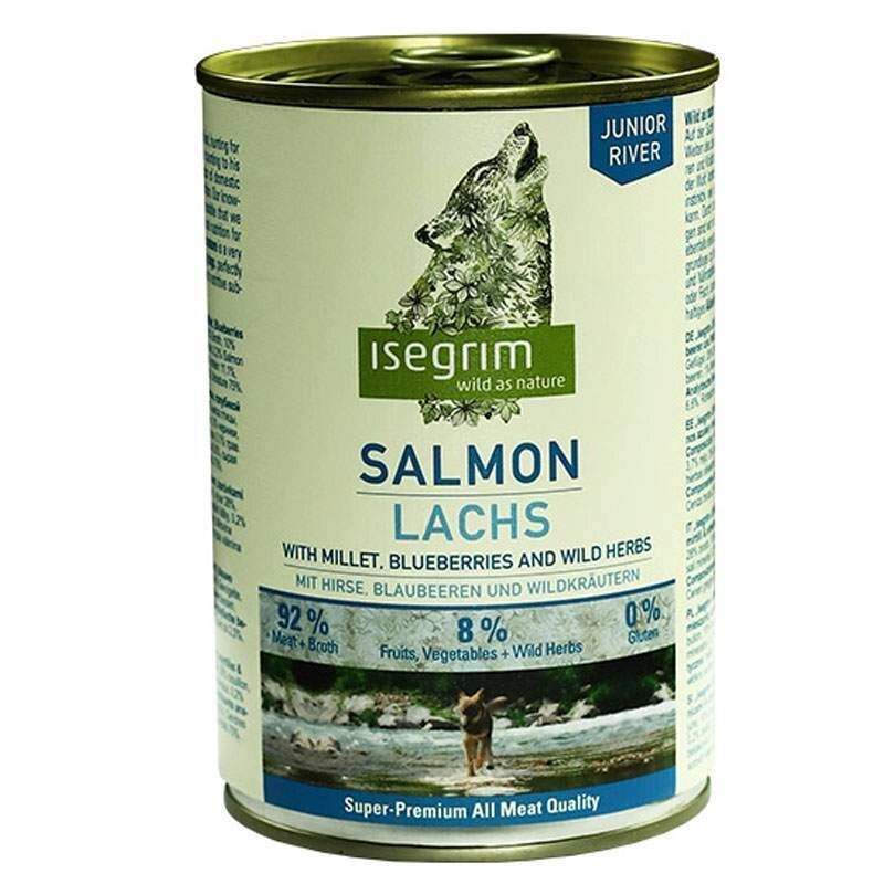 Вологий корм для дорослих собак Isegrim Junior Salmon with Millet, Blueberries, Wild Herbs Лосось від компанії MY PET - фото 1