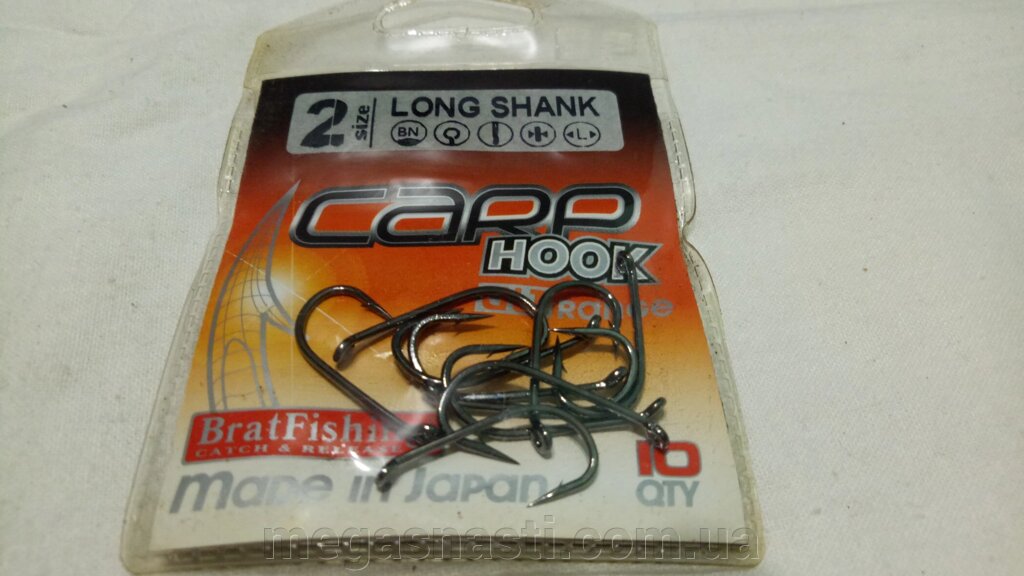Гачок одинарний Bratfishing Long Shank №2 Color BN (10шт) від компанії MEGASNASTI - фото 1