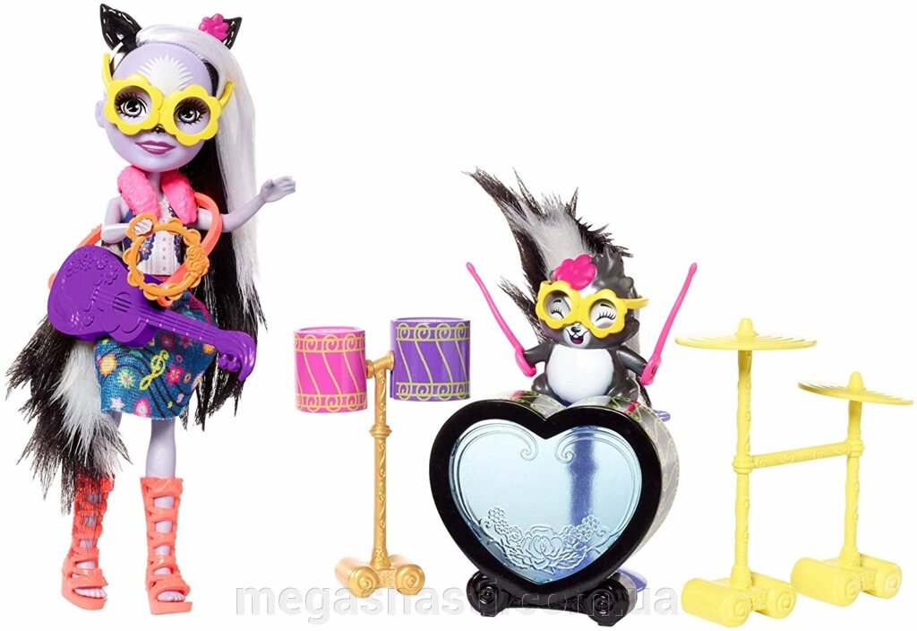 Ігровий набір Енчантімалс "Гра на барабанах" (Enchantimals Rockin "Drumset Playset with Sage Skunk Doll Caper), Mattel від компанії MEGASNASTI - фото 1