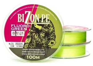 Шнур BratFishing Aborigen Bizon PE Fluoro Green 100м 0,24 мм