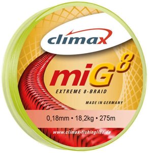 Шнур Climax Mig Extreme 8 Braid Fluo-Yellow 135м 0,12 мм