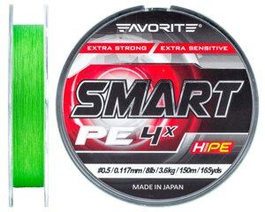 Шнур Favorite Smart PE 4x 150м # 0.5 / 0.117мм 3.6кг (салатовий)