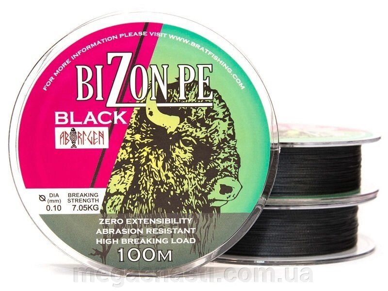Шнур BratFishing Aborigen Bizon PE Black 100м 0,08 мм від компанії MEGASNASTI - фото 1