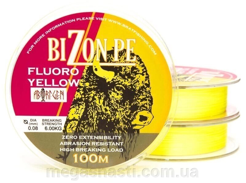 Шнур BratFishing Aborigen Bizon PE Fluoro Yellow 100м 0,12 мм від компанії MEGASNASTI - фото 1