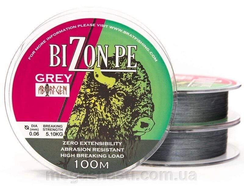 Шнур BratFishing Aborigen Bizon PE Grey 100м 0,08 мм від компанії MEGASNASTI - фото 1