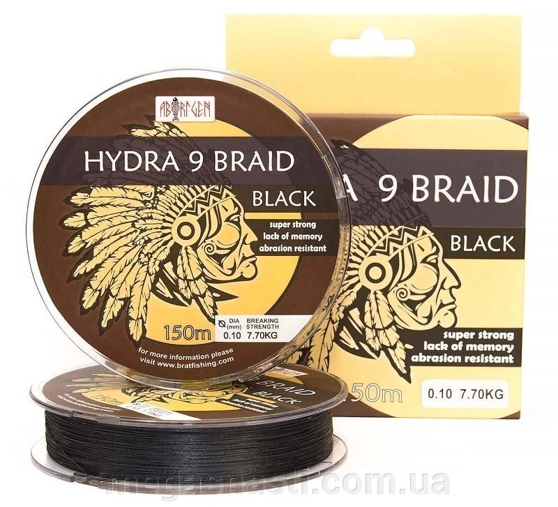 Шнур BratFishing Aborigen Hydra 9 Braid Black 150м 0,10мм від компанії MEGASNASTI - фото 1