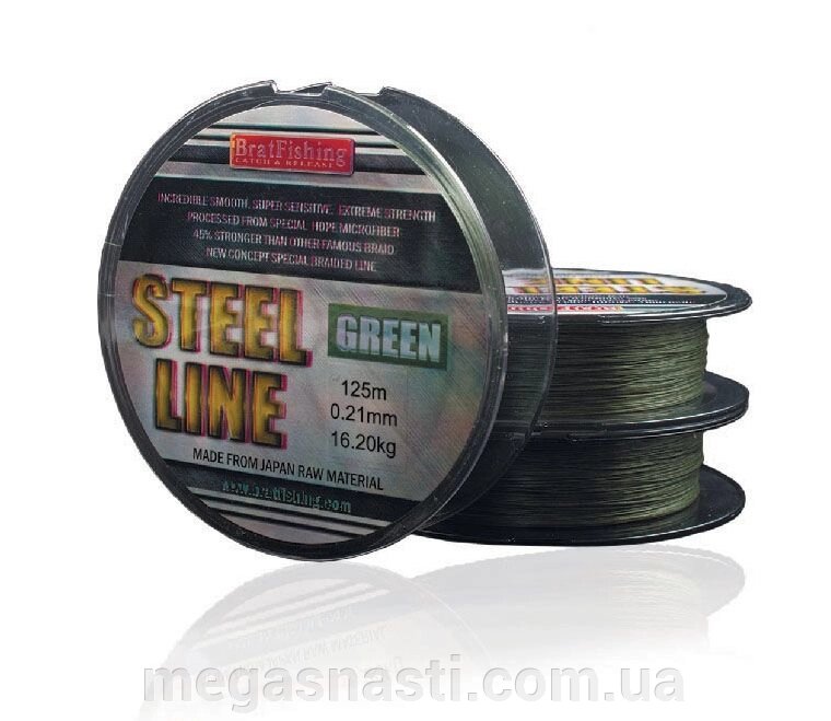 Шнур BratFishing Steel Line Green 125м 0,21 мм від компанії MEGASNASTI - фото 1