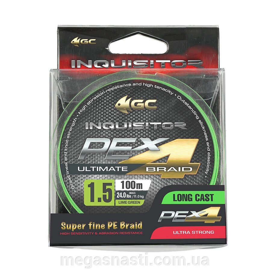 Шнур Golden Catch Inquisitor PE X4 Lime Green 100м #0.4/0.104мм 3.2кг від компанії MEGASNASTI - фото 1