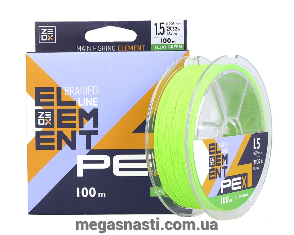 Шнур Zeox Element PE X4 Moss Fluo Green 100м #1.5/0.205мм 13.3кг від компанії MEGASNASTI - фото 1