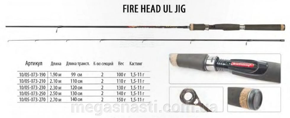 Спінінг BratFishing Fire Head UL Jig 1.90m (1.5-11g) від компанії MEGASNASTI - фото 1