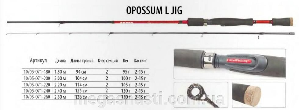 Спінінг BratFishing Opossum L Jig 2.60m (2-15g) від компанії MEGASNASTI - фото 1