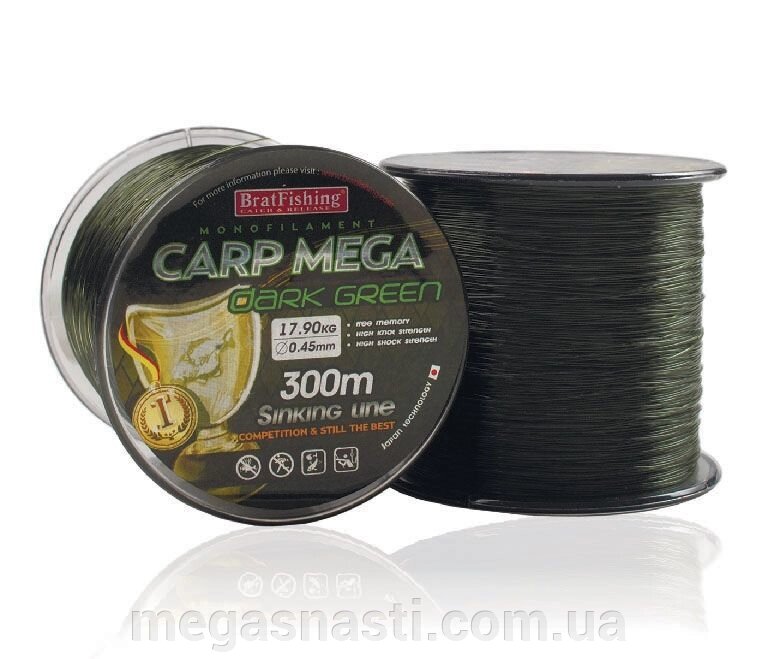 Волосінь BratFishing Carp Mega Dark Green 300м 0,40 мм від компанії MEGASNASTI - фото 1