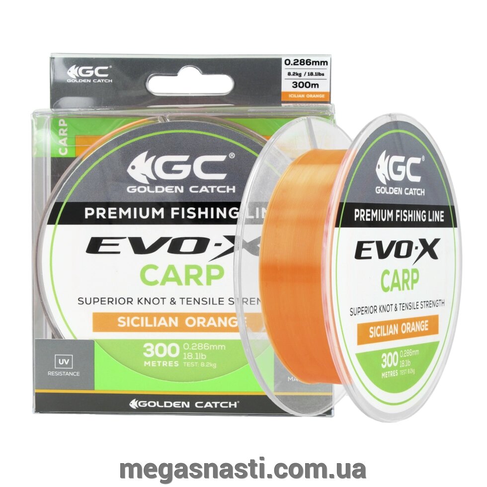 Волосінь GC Evo-X Carp 300м Sicilian 0.286мм Orange від компанії MEGASNASTI - фото 1