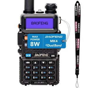 Рація Baofeng UV-5R (MK4) 8 ватів у комплекті з ремінцем, що відстібається, на шию Mirkit