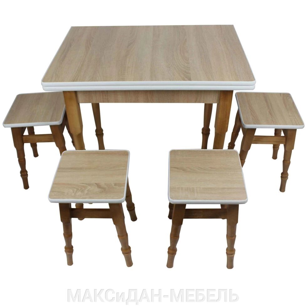 Обідня група, стіл+4 табурети на дерев'яних точених ніжках ДСП БМФ від компанії МАКСіДАН-МЕБЛІ - фото 1