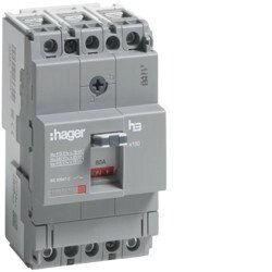 Автоматичний вимикач Hager x160, In = 80А, 3п, 18kA, Тфікс. Мфікс.