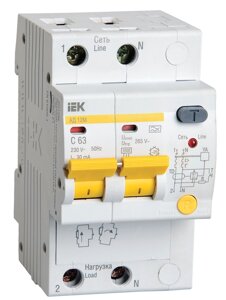 Діфавтомат 2-п ІЕК тип АC 4,5kA АТ 12 C 10 / 0,03А MAD10-2-010-C-030