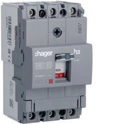 Автоматичний вимикач Hager x160, In = 63А, 3п, 18kA, Тфікс. / Мфікс.