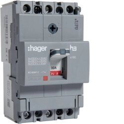 Автоматичний вимикач Hager x160, In = 32А, 3п, 18kA, Тфікс. / Мфікс.