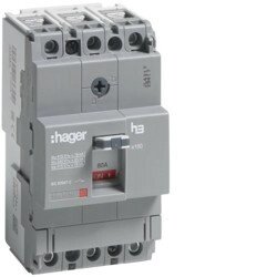 Автоматичний вимикач Hager x160, In = 80А, 3п, 18kA, Тфікс. / Мфікс.