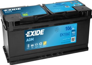 Акумулятор автомобільний EXIDE AGM 6СТ-106 А / Ч R + EK1060 Start & Stop