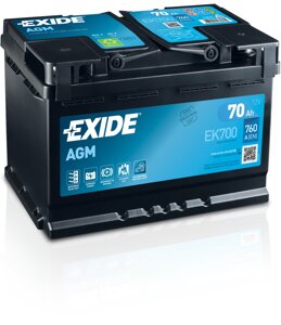 Акумулятор автомобільний EXIDE AGM 6СТ-70 А / Ч R + EK700 Start & Stop