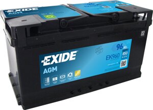 Акумулятор автомобільний EXIDE AGM 6СТ-96 А / Ч R + EK960 Start & Stop