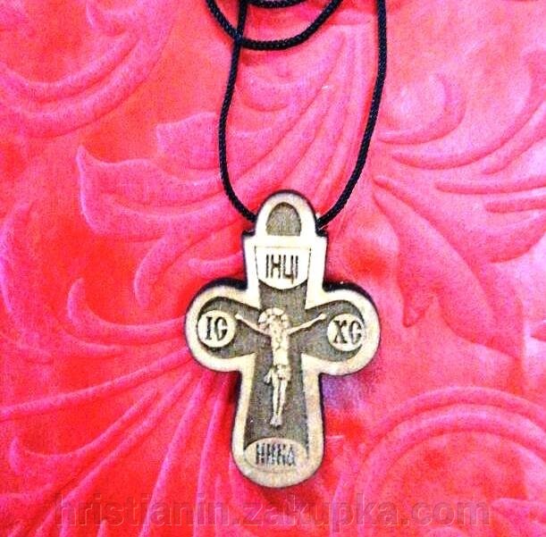 Хрест дерев'яний натільний, кипарисовий різьблений на тасьмі від компанії ІНТЕРНЕТ МАГАЗИН "ХРИСТИЯНИН" церковне начиння - фото 1