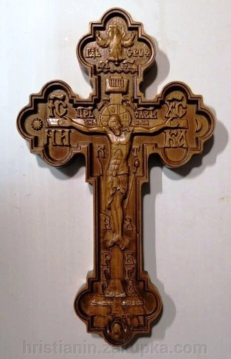 Хрест дерев'яний різьблений, напрестольний / келійний, фігурний 17х30 см. від компанії ІНТЕРНЕТ МАГАЗИН "ХРИСТИЯНИН" церковне начиння - фото 1