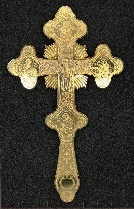 Хрест напрестольний металевий 16х28 см. двосторонній від компанії ІНТЕРНЕТ МАГАЗИН "ХРИСТИЯНИН" церковне начиння - фото 1