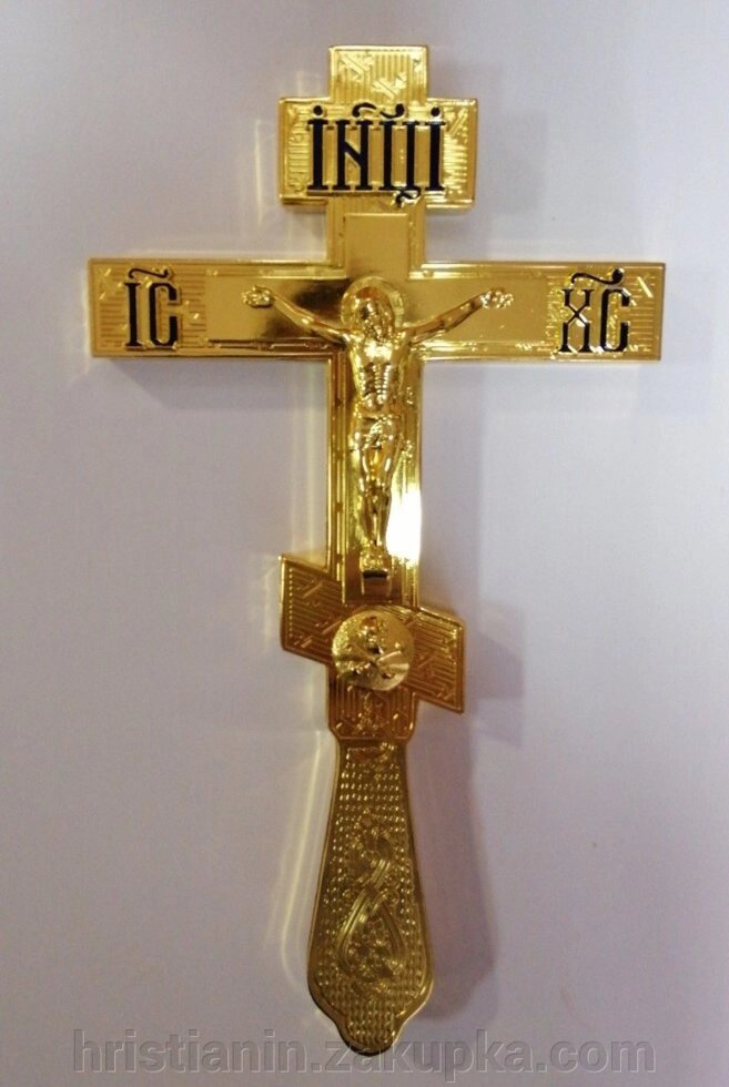 Хрест напрестольний металевий, золочення 15х26 см від компанії ІНТЕРНЕТ МАГАЗИН "ХРИСТИЯНИН" церковне начиння - фото 1