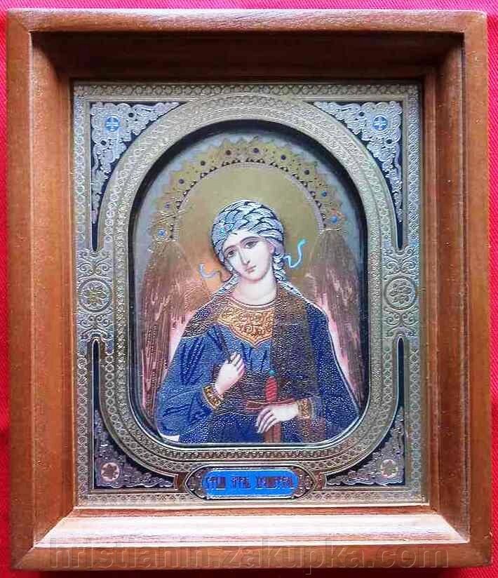 Икона "Ангел Хранитель" узор, прямой деревянный киот со стеклом с объёмным 3-Д ликом від компанії ІНТЕРНЕТ МАГАЗИН "ХРИСТИЯНИН" церковне начиння - фото 1