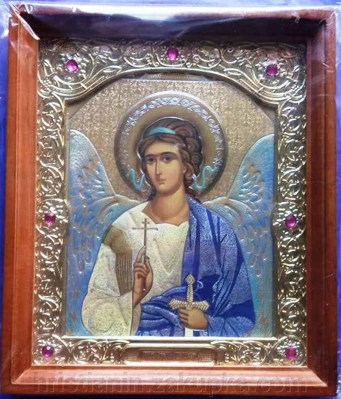 Ікона "Ангел Хранитель" зі склом з золотим окладом з камінням від компанії ІНТЕРНЕТ МАГАЗИН "ХРИСТИЯНИН" церковне начиння - фото 1