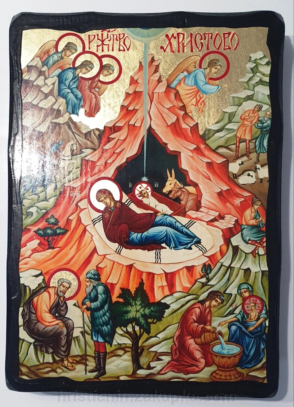 Ікона чорне золото, "Різдво Христове", 17х23 від компанії ІНТЕРНЕТ МАГАЗИН "ХРИСТИЯНИН" церковне начиння - фото 1