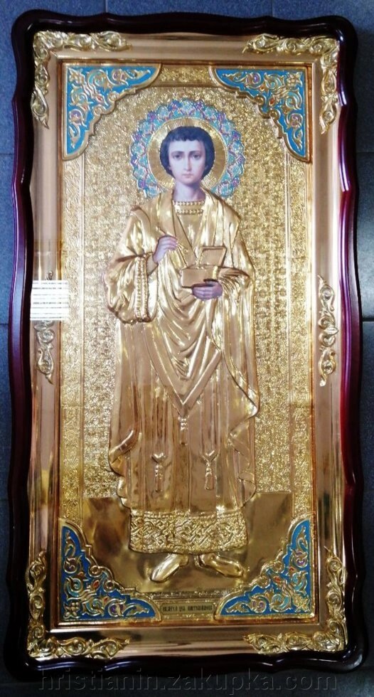 Ікона храмова в фігурної рами, в ризах з емаллю, "Пантелеймон", 56х114 від компанії ІНТЕРНЕТ МАГАЗИН "ХРИСТИЯНИН" церковне начиння - фото 1