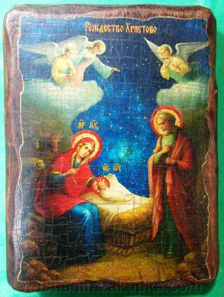 Ікона на дереві під старовину "Різдво Христове" 13х17 см. від компанії ІНТЕРНЕТ МАГАЗИН "ХРИСТИЯНИН" церковне начиння - фото 1