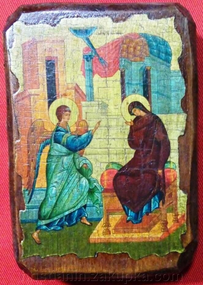 Ікона під старовину, "Благовіщення" 7х10 від компанії ІНТЕРНЕТ МАГАЗИН "ХРИСТИЯНИН" церковне начиння - фото 1