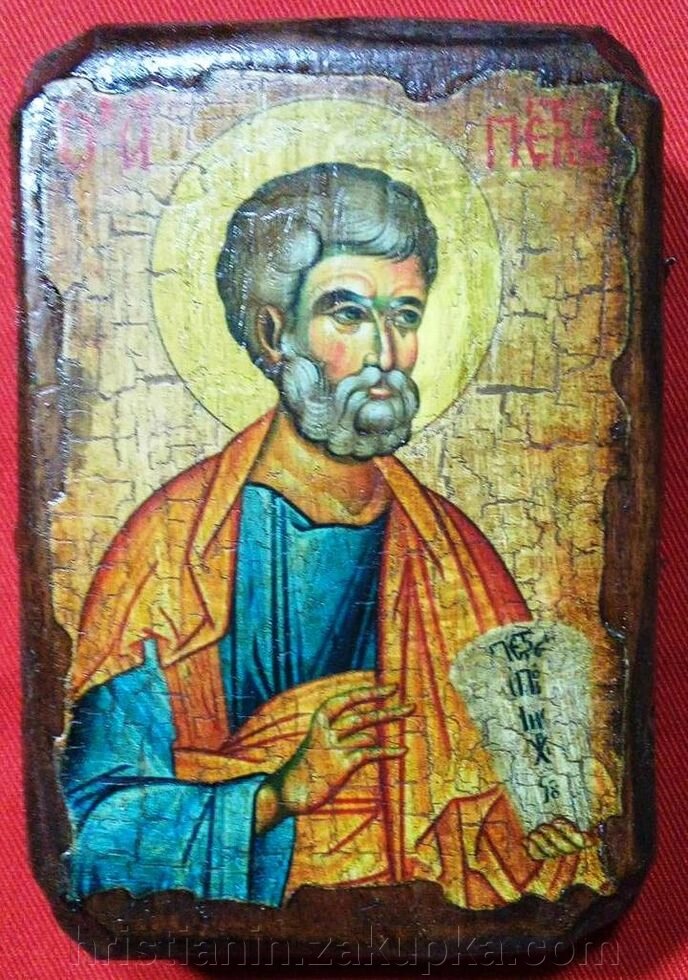 Ікона під старовину, "Петро" 7х10 від компанії ІНТЕРНЕТ МАГАЗИН "ХРИСТИЯНИН" церковне начиння - фото 1