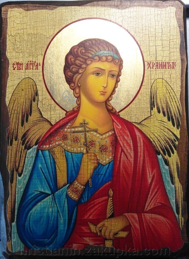 Ікона під старовину в мішковіні, "Ангел Хранитель" 21х28 см. від компанії ІНТЕРНЕТ МАГАЗИН "ХРИСТИЯНИН" церковне начиння - фото 1