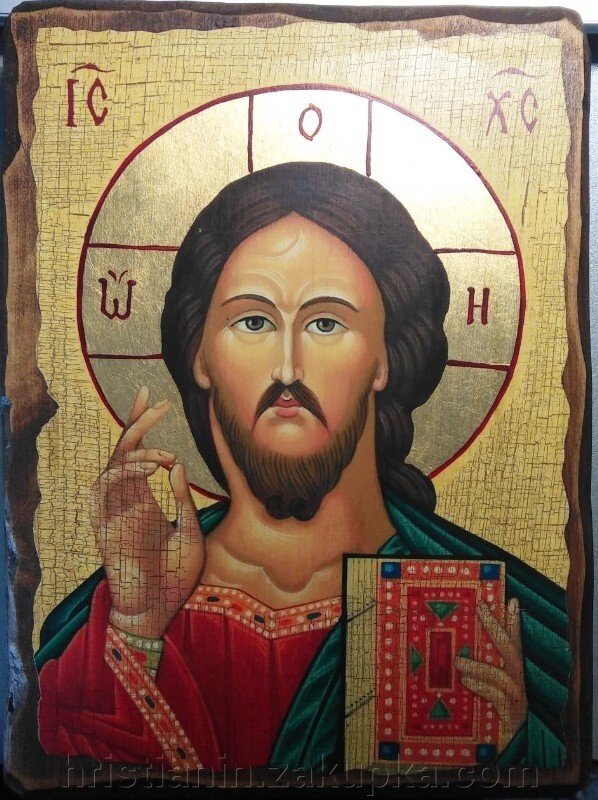 Ікона "під старовину" в мішковині, "Спаситель" 21х28 від компанії ІНТЕРНЕТ МАГАЗИН "ХРИСТИЯНИН" церковне начиння - фото 1