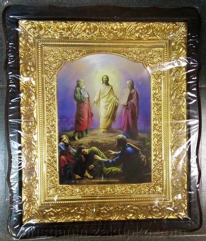 Ікона в дерев'яному фігурному кіоті + полуріза кольорова, "Преображення Господнє" від компанії ІНТЕРНЕТ МАГАЗИН "ХРИСТИЯНИН" церковне начиння - фото 1