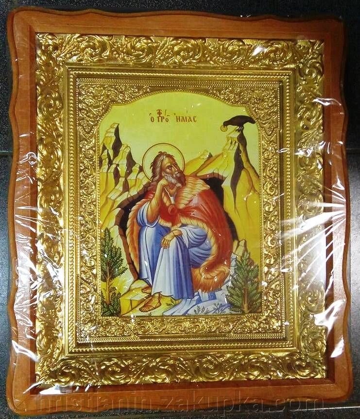 Ікона в дерев'яному фігурному кіоті + полуріза кольорова, "пророк Ілля" від компанії ІНТЕРНЕТ МАГАЗИН "ХРИСТИЯНИН" церковне начиння - фото 1