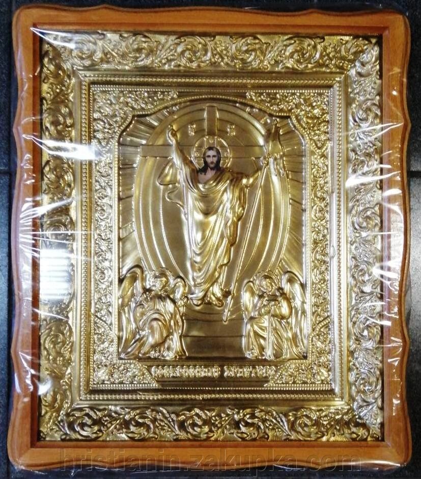 Ікона в дерев'яному фігурному кіоті в ризах, "Воскресіння Христове" від компанії ІНТЕРНЕТ МАГАЗИН "ХРИСТИЯНИН" церковне начиння - фото 1