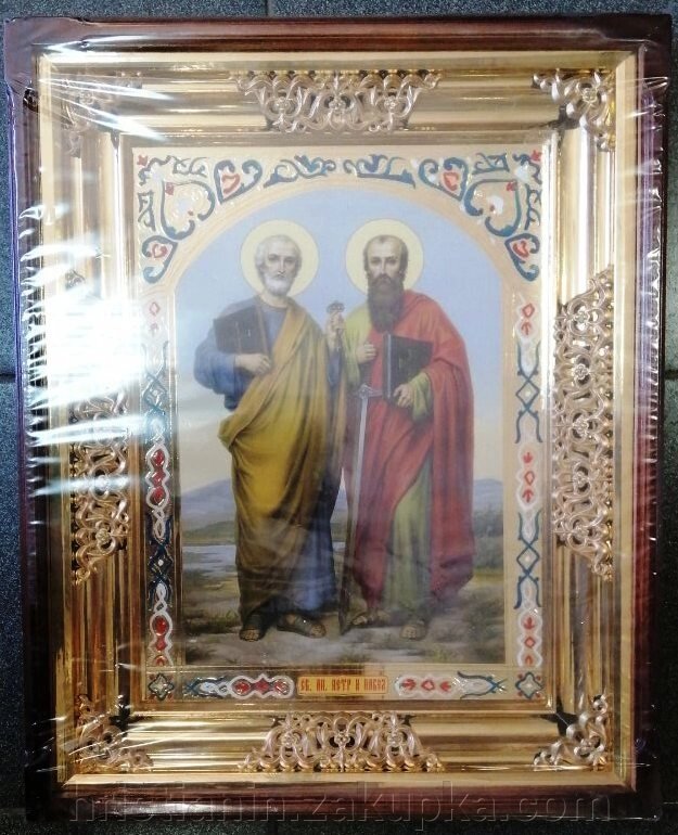 Ікона в дерев'яному кіоті "Петро и Павло" від компанії ІНТЕРНЕТ МАГАЗИН "ХРИСТИЯНИН" церковне начиння - фото 1