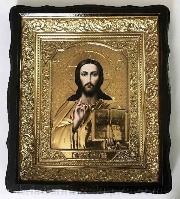 Ікона в дерев'яному кіоті + риза/напівриза "Спаситель" від компанії ІНТЕРНЕТ МАГАЗИН "ХРИСТИЯНИН" церковне начиння - фото 1