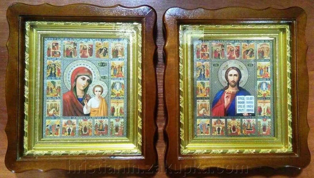 Ікони пара, в дерев'яному фігурний кіоті, зі святами 20х24 від компанії ІНТЕРНЕТ МАГАЗИН "ХРИСТИЯНИН" церковне начиння - фото 1