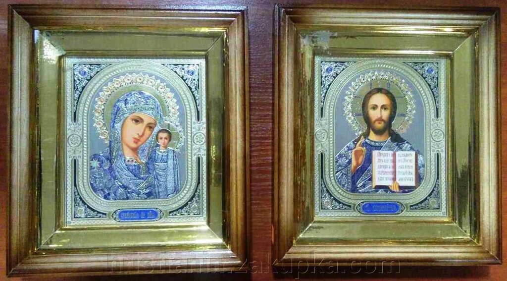 Ікони пара, в дерев'яному фігурному кіоті, 22х25 від компанії ІНТЕРНЕТ МАГАЗИН "ХРИСТИЯНИН" церковне начиння - фото 1