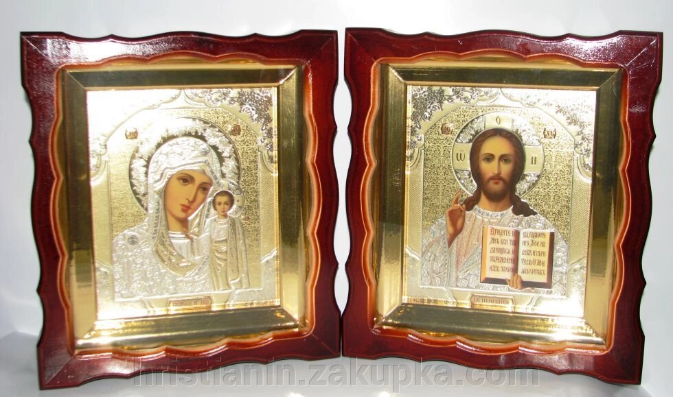 Ікони пара, в дерев'яному фігурному кіоті від компанії ІНТЕРНЕТ МАГАЗИН "ХРИСТИЯНИН" церковне начиння - фото 1