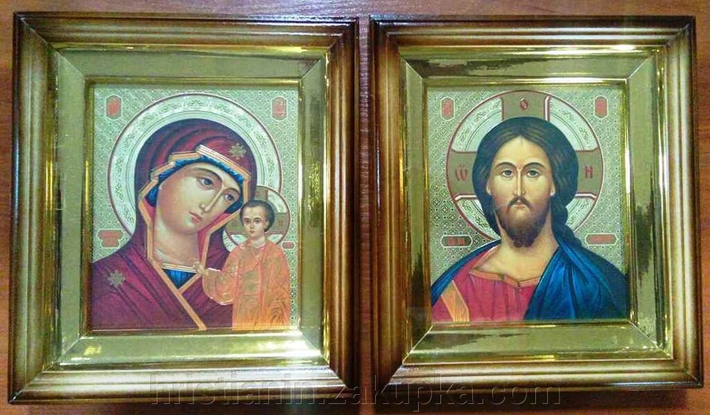 Ікони пара, в дерев'яному прямому кіоті, 22х25 від компанії ІНТЕРНЕТ МАГАЗИН "ХРИСТИЯНИН" церковне начиння - фото 1