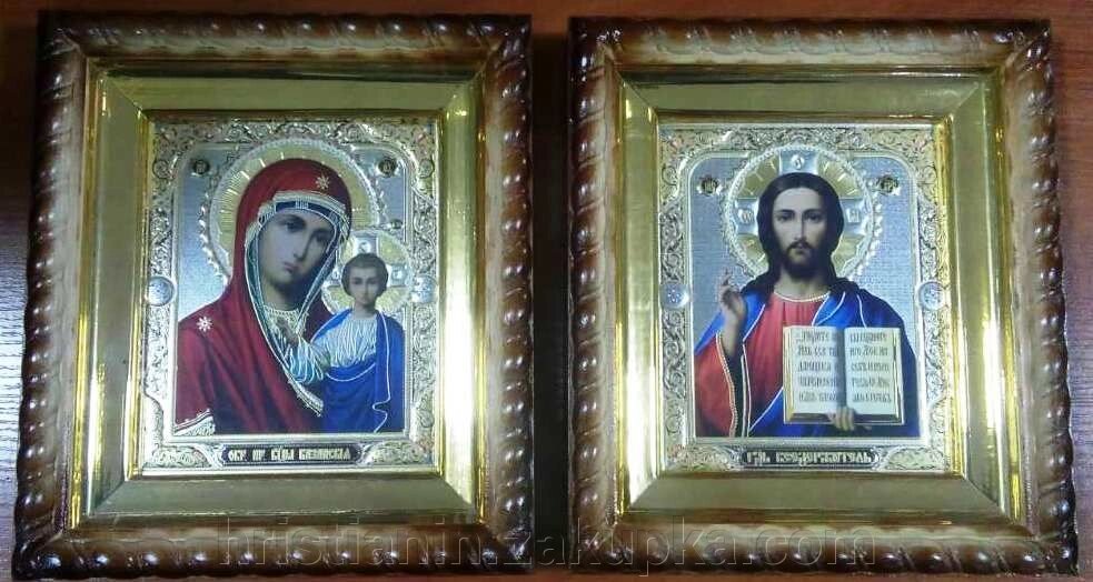 Ікони пара, в дерев'яному прямому кіоті, коса 23х25 від компанії ІНТЕРНЕТ МАГАЗИН "ХРИСТИЯНИН" церковне начиння - фото 1